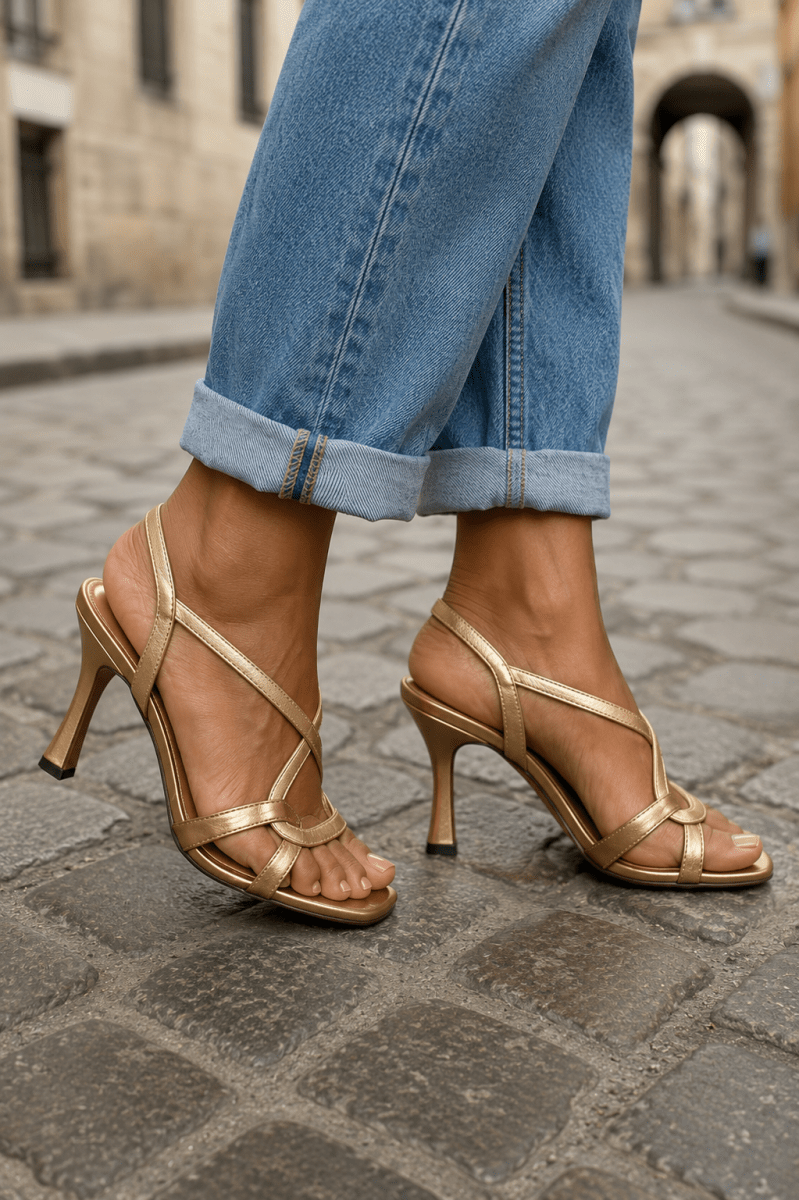 Elisabetta Sandali Dorati Tacco Eleganti - Serena Roma