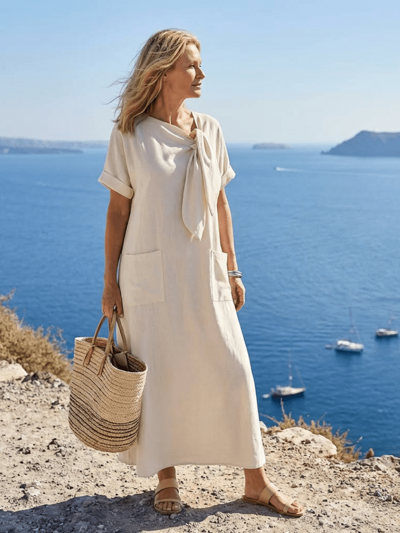 Elowyn | Round Neck Short Sleeve Pocket Maxi Dress - Serena Roma
