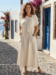 Elowyn | Round Neck Short Sleeve Pocket Maxi Dress - Serena Roma