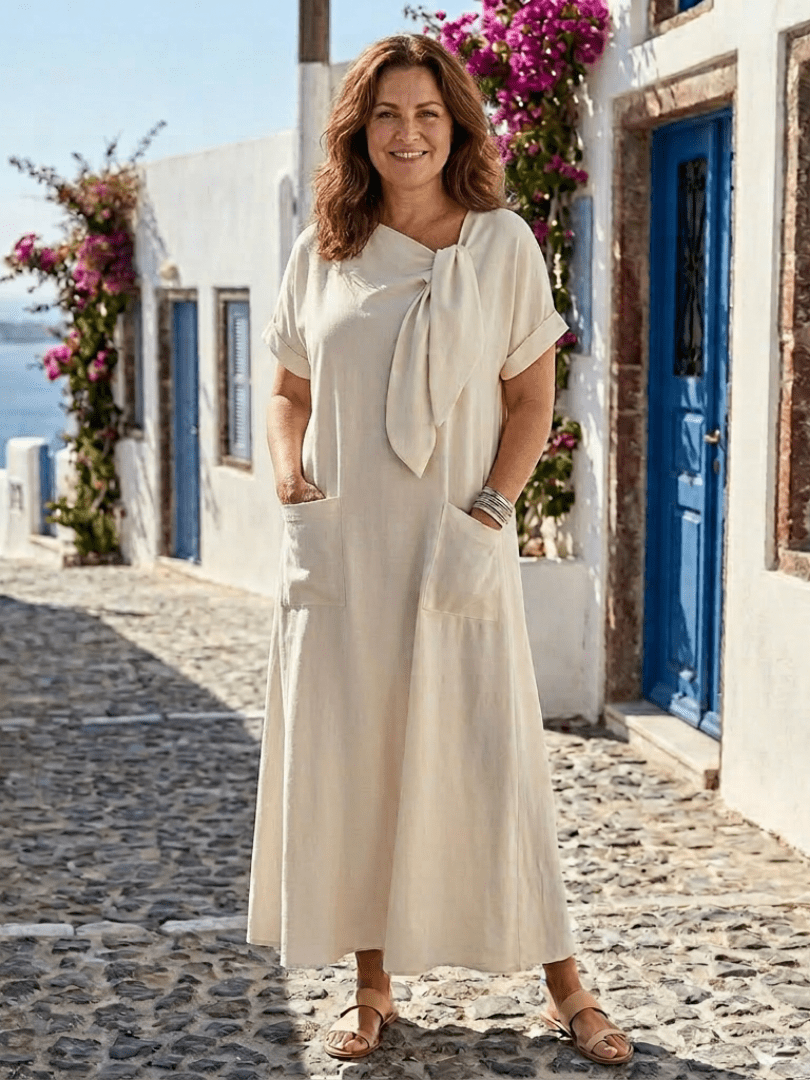 Elowyn | Round Neck Short Sleeve Pocket Maxi Dress - Serena Roma