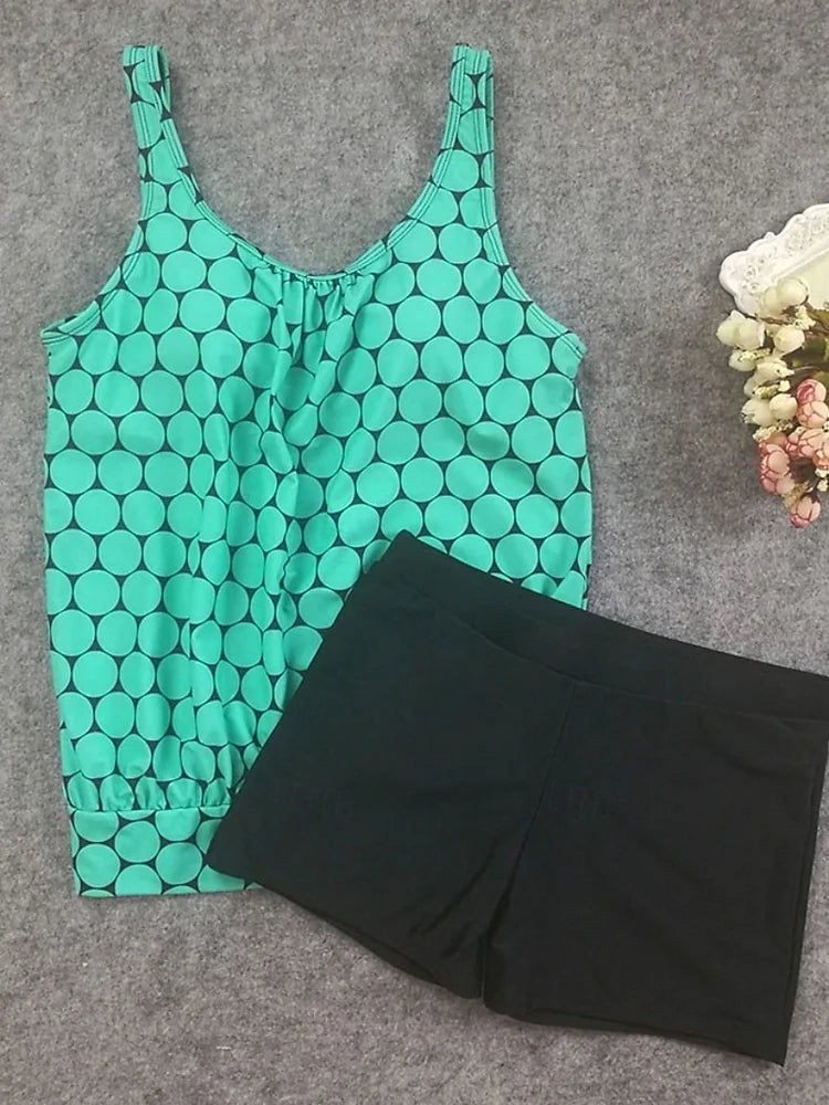 Maglieria | Set tankini a pois che copre la pancia con pantaloncini da bagno