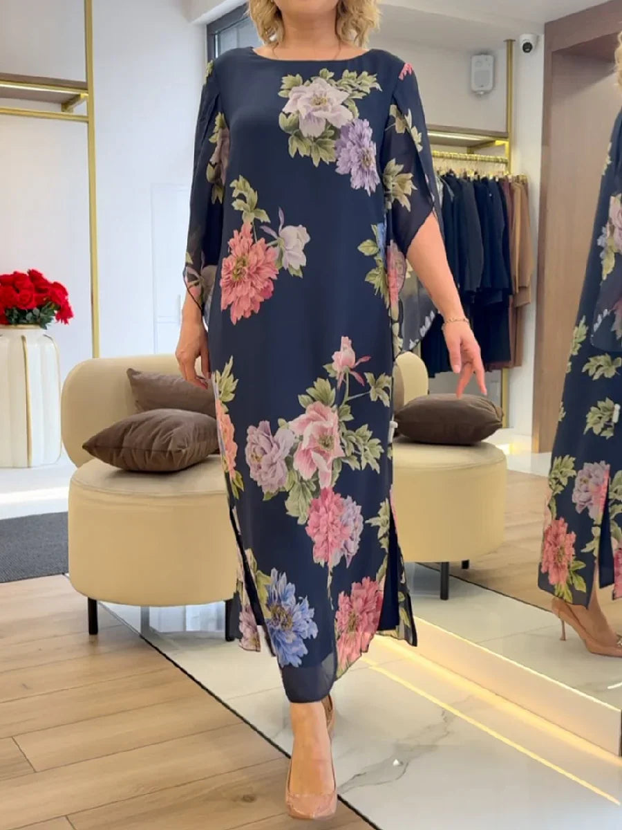 Maxi abito con stampa floreale Comfort leggero in chiffon