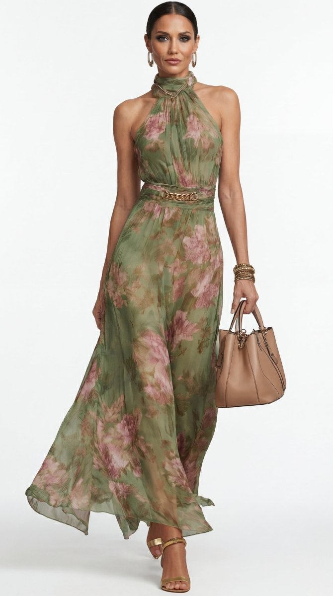 Livia : Elegante maxi abito floreale con cavezza - Serena Roma