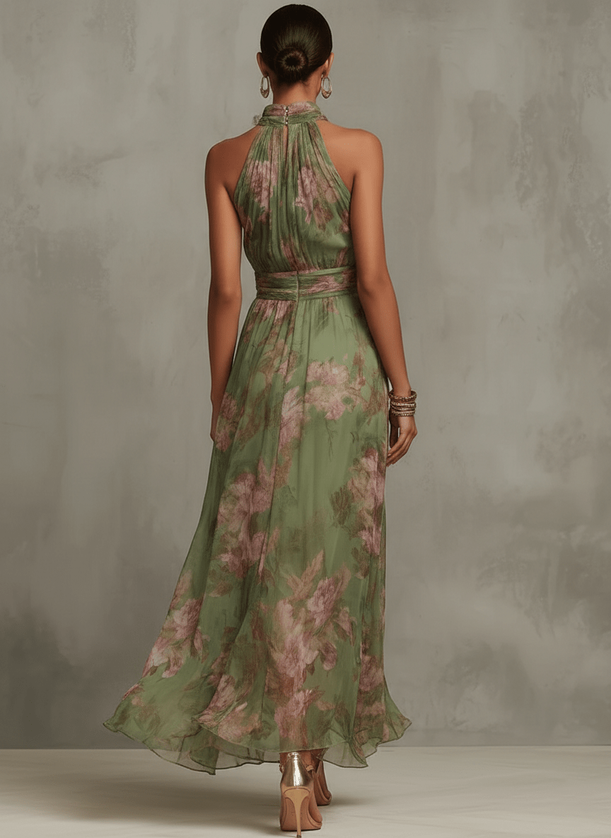 Livia : Elegante maxi abito floreale con cavezza - Serena Roma