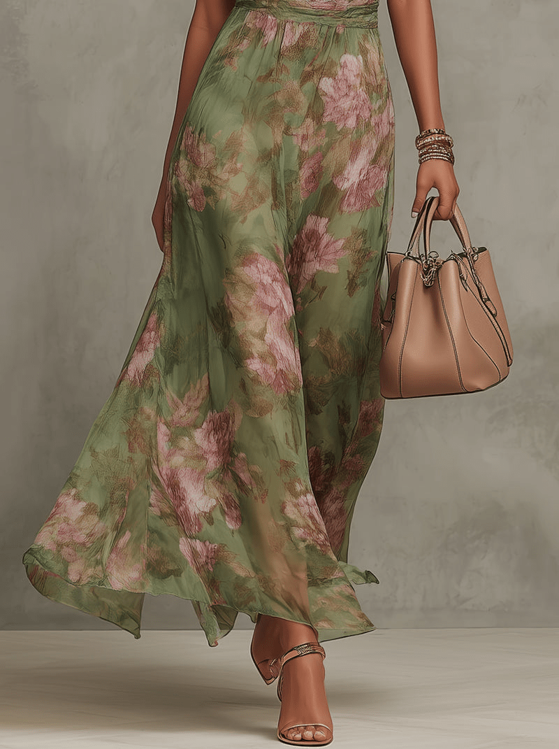 Livia : Elegante maxi abito floreale con cavezza - Serena Roma