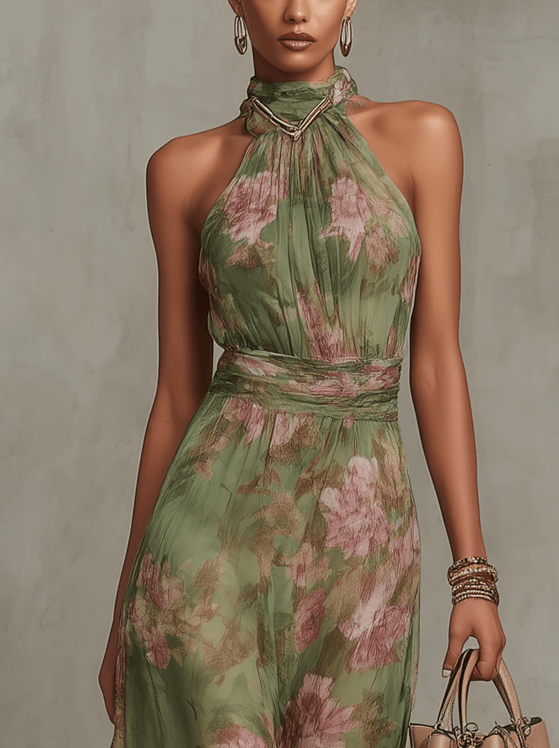 Livia : Elegante maxi abito floreale con cavezza - Serena Roma