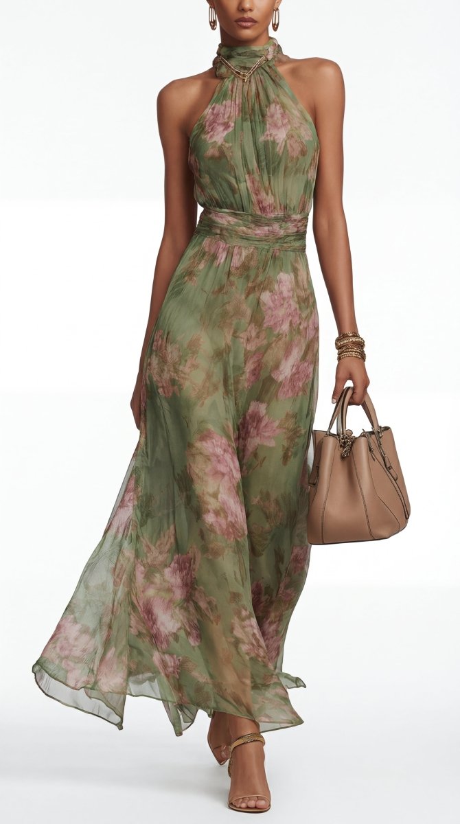 Livia : Elegante maxi abito floreale con cavezza - Serena Roma