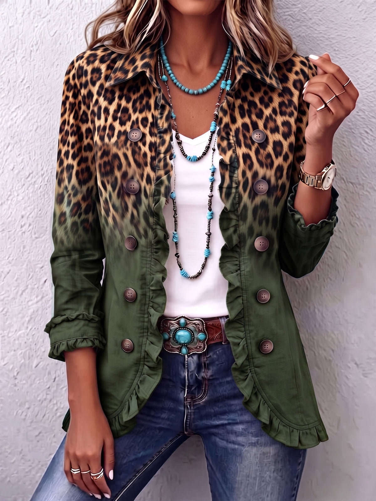 Elspeth™ | Blazer con rouches effetto leopardato ombré