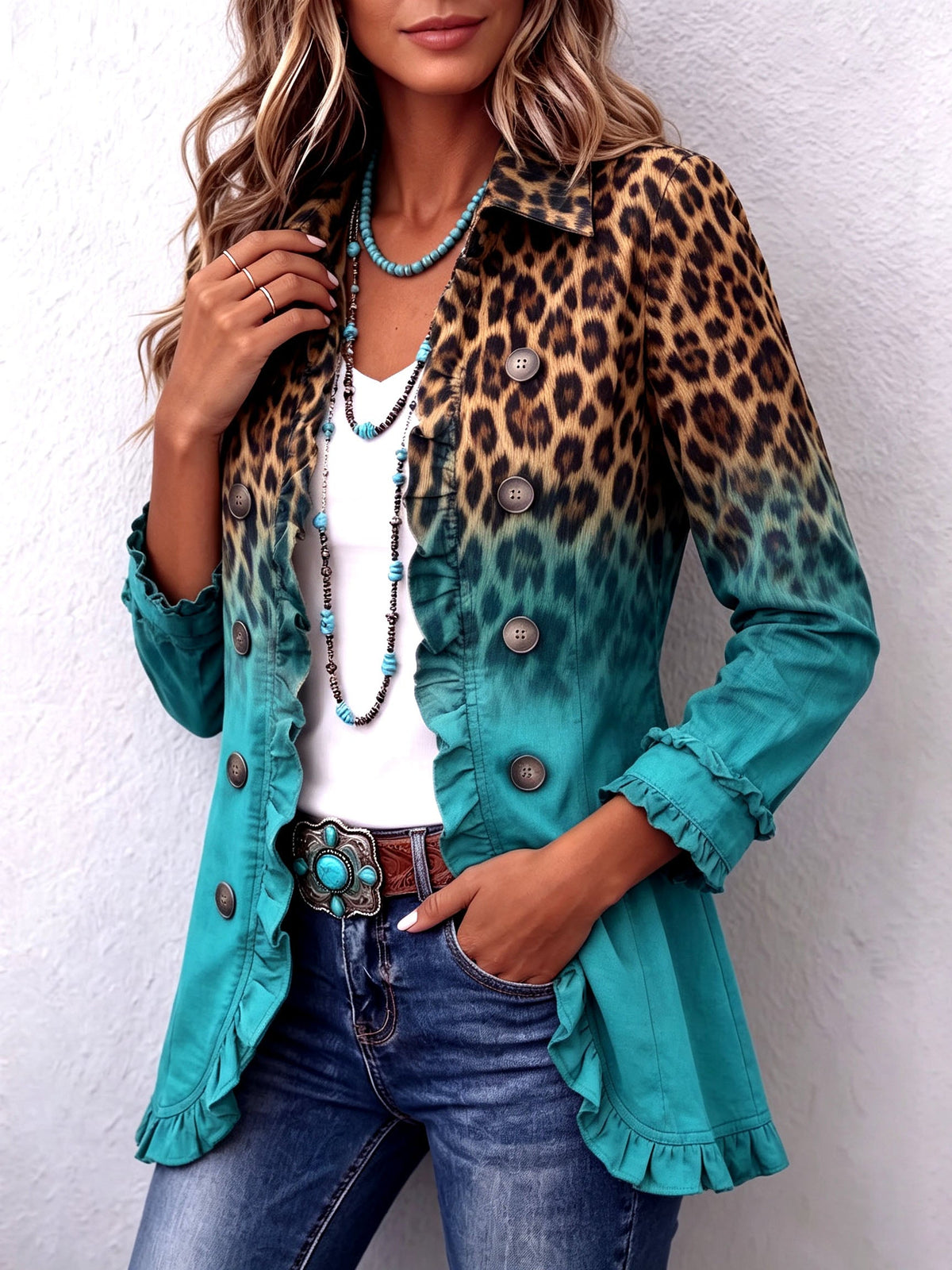 Elspeth™ | Blazer con rouches effetto leopardato ombré