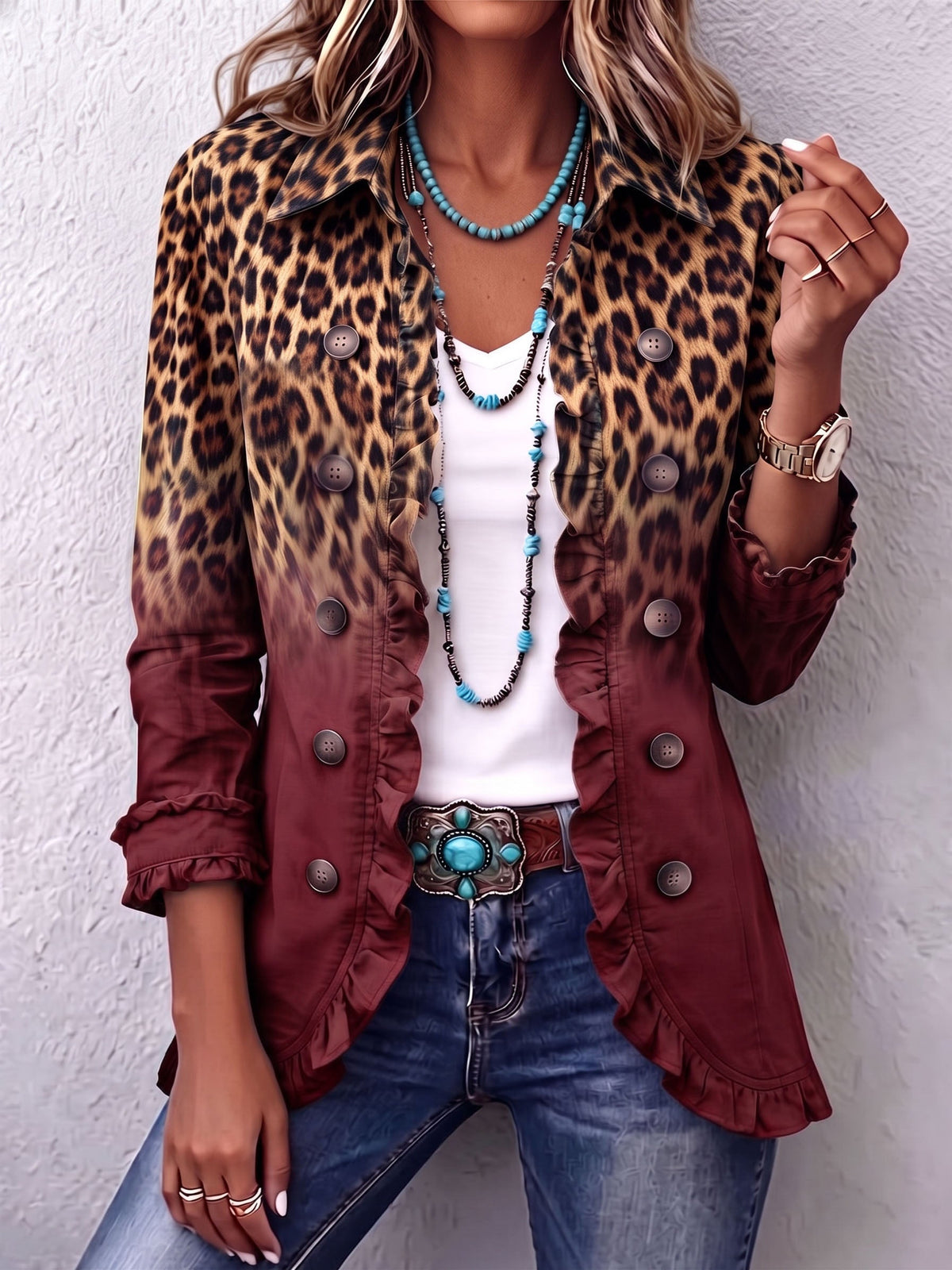 Elspeth™ | Blazer con rouches effetto leopardato ombré