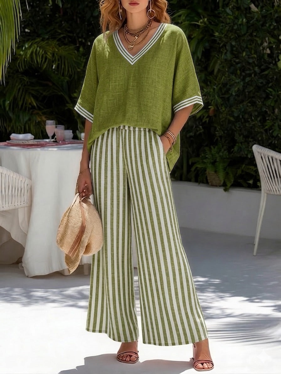 Completo a righe in lino e cotone elegante casual