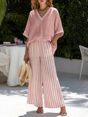 Completo a righe in lino e cotone elegante casual