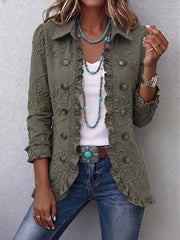 Kamberly™ | Giacca in stile boho chic con ricami floreali, dettagli utility e finiture a rouches