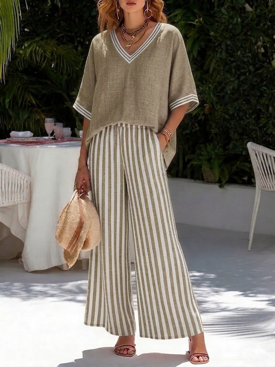 Completo a righe in lino e cotone elegante casual