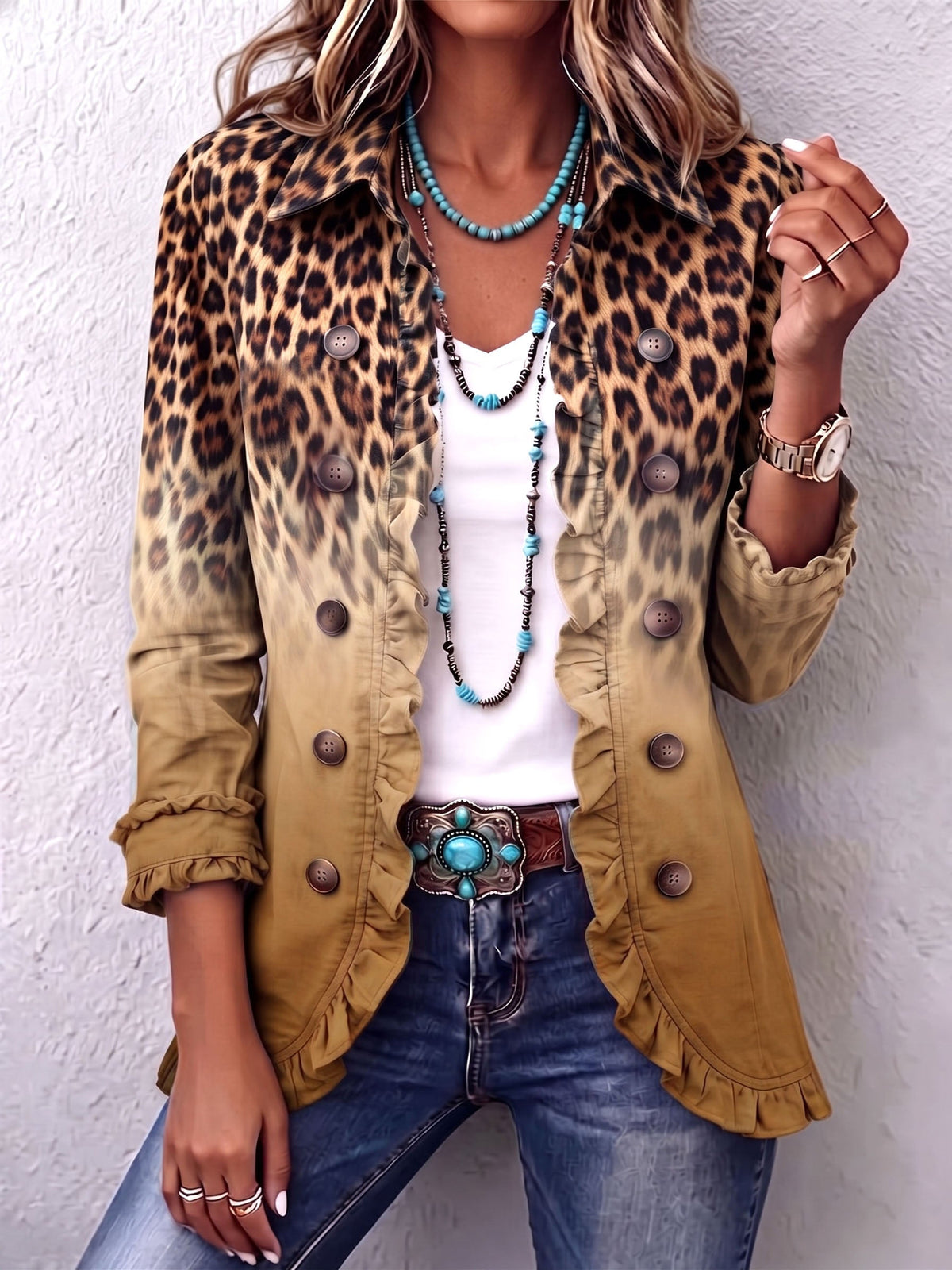 Elspeth™ | Blazer con rouches effetto leopardato ombré
