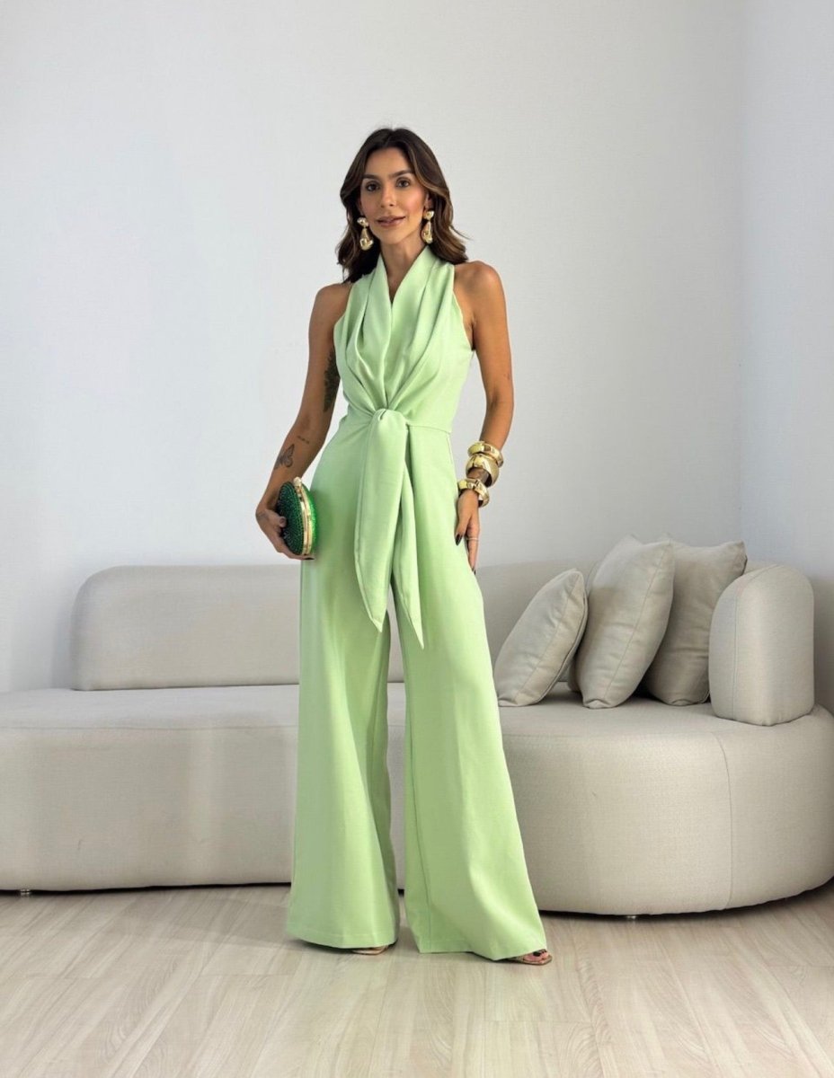 Set senza maniche con allacciatura al collo e pantaloni casual a gamba larga - Serena Roma