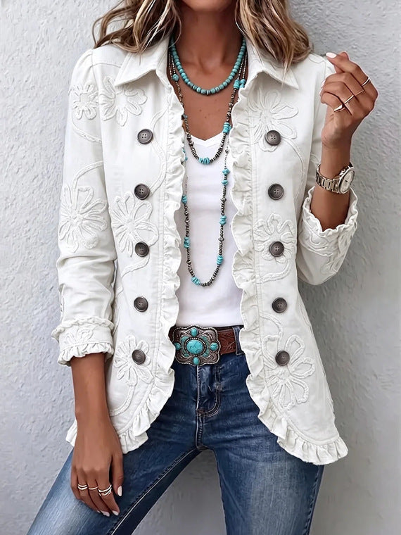 Kamberly™ | Giacca in stile boho chic con ricami floreali, dettagli utility e finiture a rouches