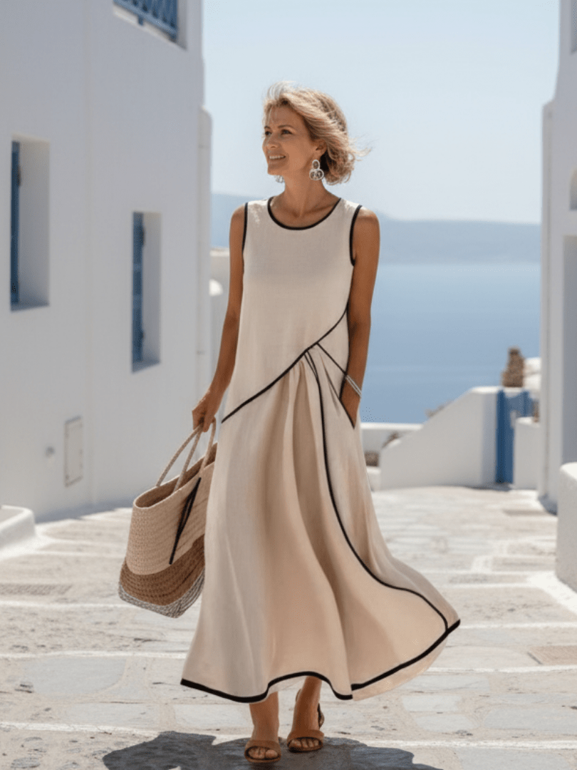 Soleia | Sleeveless Round Neck Draped Maxi Dress - Serena Roma