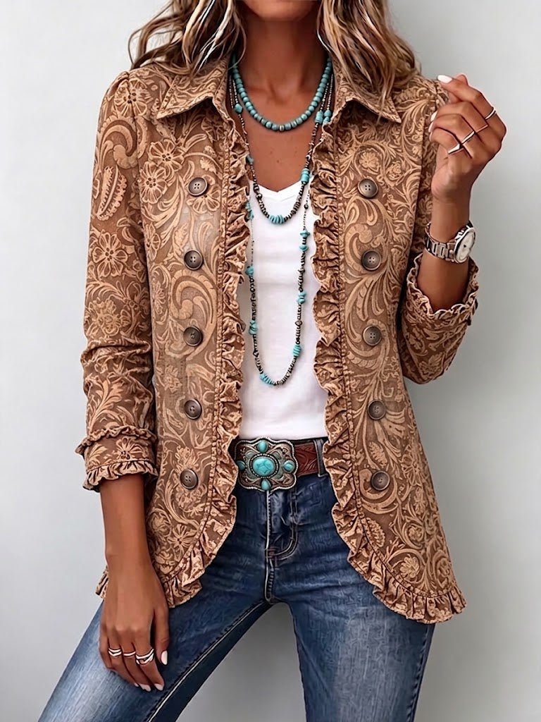 Vyclara™ | Giacca con rouches e motivo floreale vintage in stile boho - Serena Roma